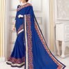 Blue color simple saree with embroidery