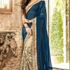 Blue And Golden Color Embroidery Saree