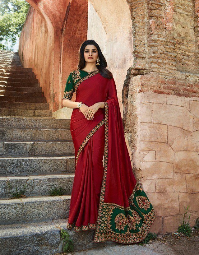 red color prachi embroidery saree