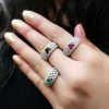 Color Oval Stone Diamond 3 Rings