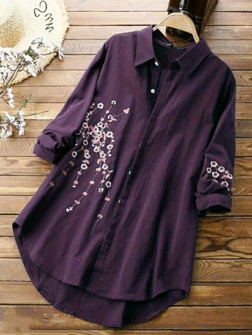 Women's Embroidered Purple Rayon Top