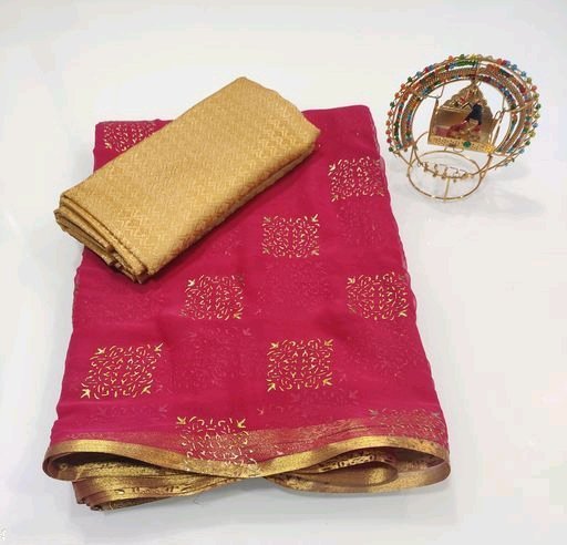 Chiffon printed jari border saree with jaquared blouse