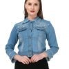 Full Sleeve Self Design Women Denim Jacket