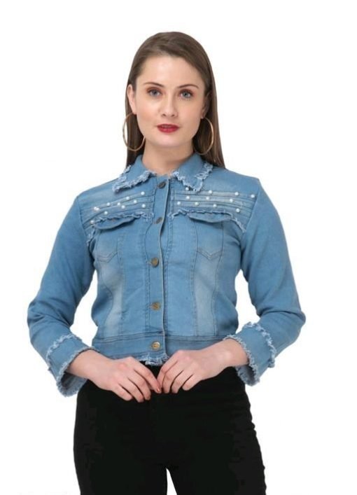 Full Sleeve Self Design Women Denim Jacket