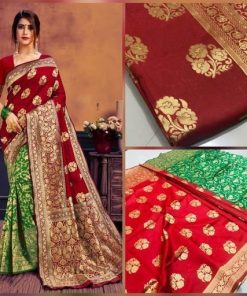 New Stylish Jacquard Silk Maroon & Green Saree