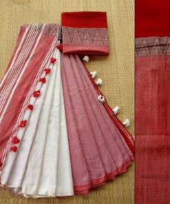 Handloom White & Pink Color Pallu Cotton Khadi Sarees