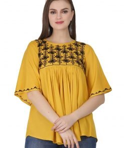 Mustard Embroidered Western Top