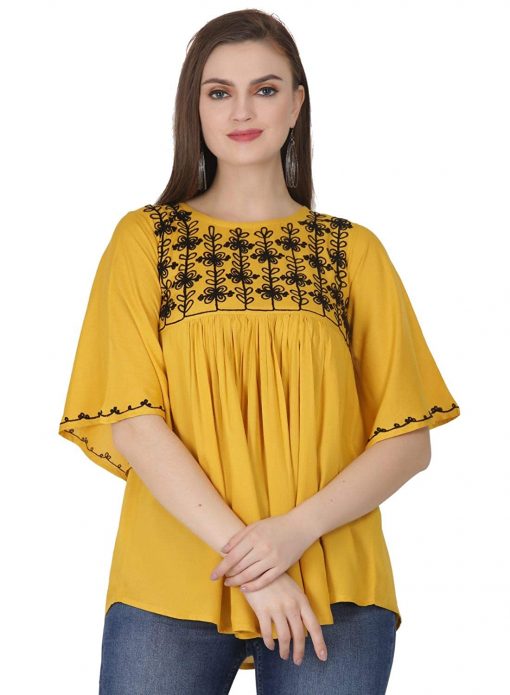 Mustard Embroidered Western Top