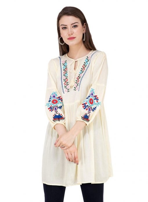 Cream Color Embroidered Western Top