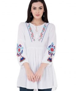 White Color Embroidered Western Top