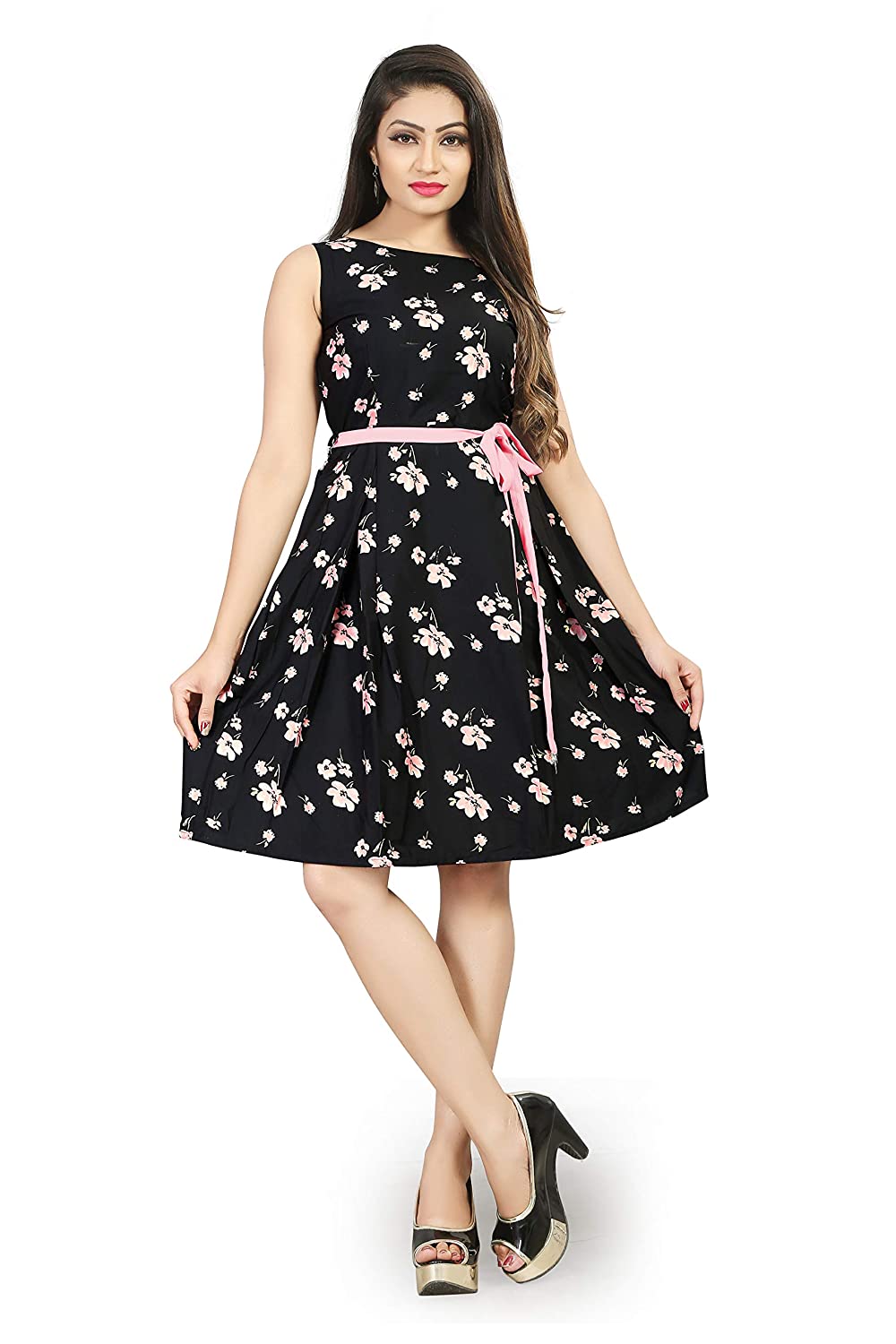 Beautiful Western Black Color Flower Print Top Dress