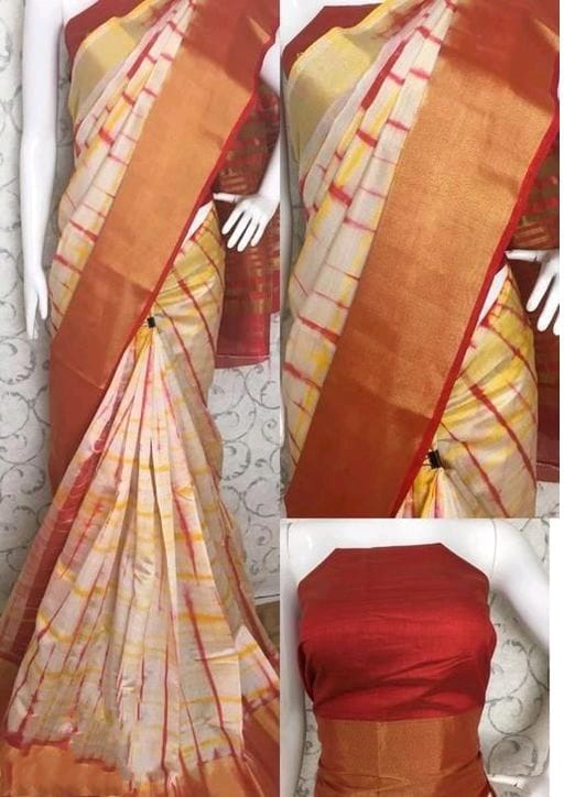 Shibori Print Orange Tussar Silk Saree