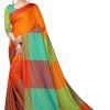 Orange silk saree with parrot pallu