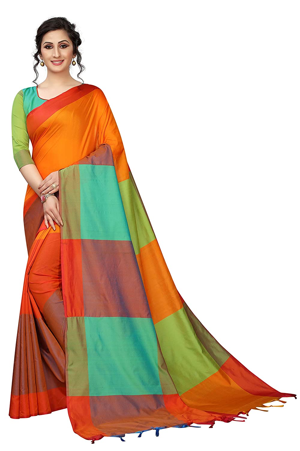 Orange silk saree with parrot pallu