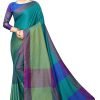 Bottal green art silk saree with multi color pallu