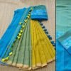 Handloom Yellow & Blue Color Cotton Khadi Sarees