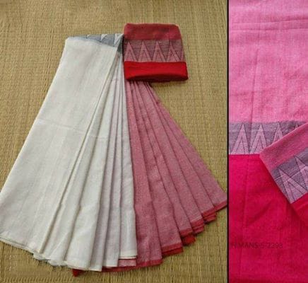 Handloom White & Pink Color Cotton Khadi Sarees