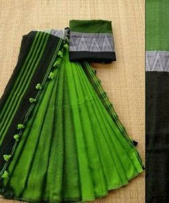 Handloom Green Color Cotton Khadi Sarees