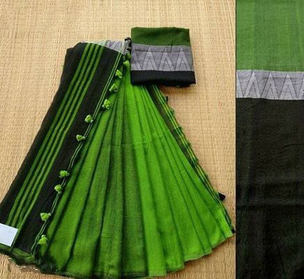 Handloom Green Color Cotton Khadi Sarees