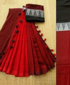 Handloom Red & Maroon Color Cotton Khadi Sarees