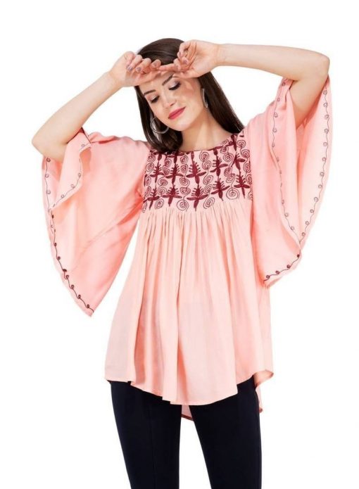 Pink Color Embroidered Cotton Western Top