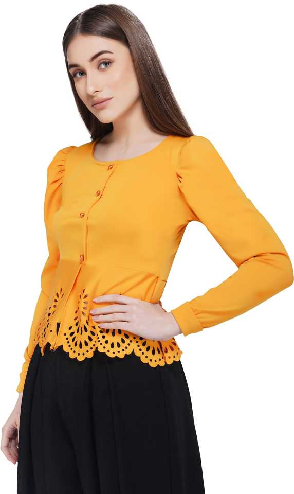 Casual Full Sleeve Solid Women Yellow Top