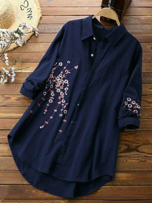 Women's Embroidered Blue Rayon Top