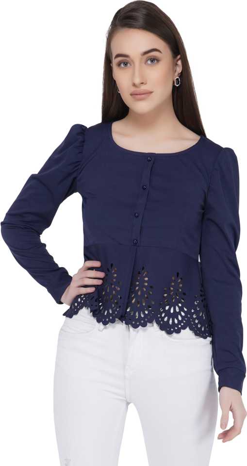 Casual Full Sleeve Solid Women Blue Top