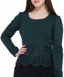 Casual Full Sleeve Solid Women Green Top