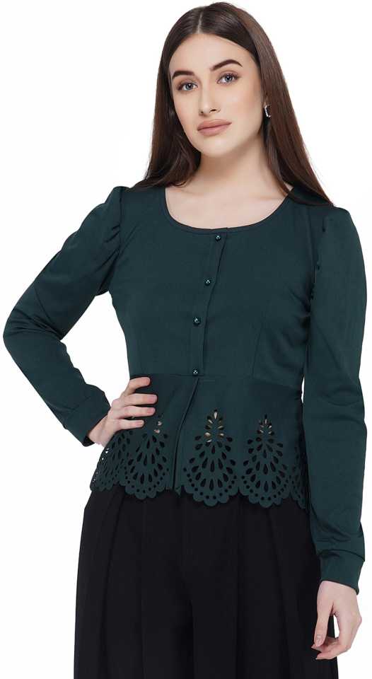 Casual Full Sleeve Solid Women Green Top