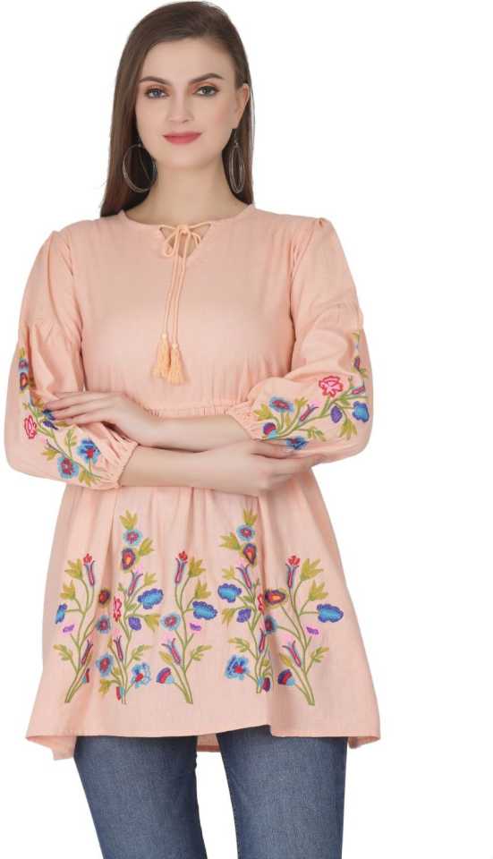 Beige Color Embroidered Women Top