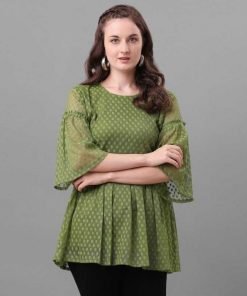 Casual Regular Sleeves Self Design Women Green Top