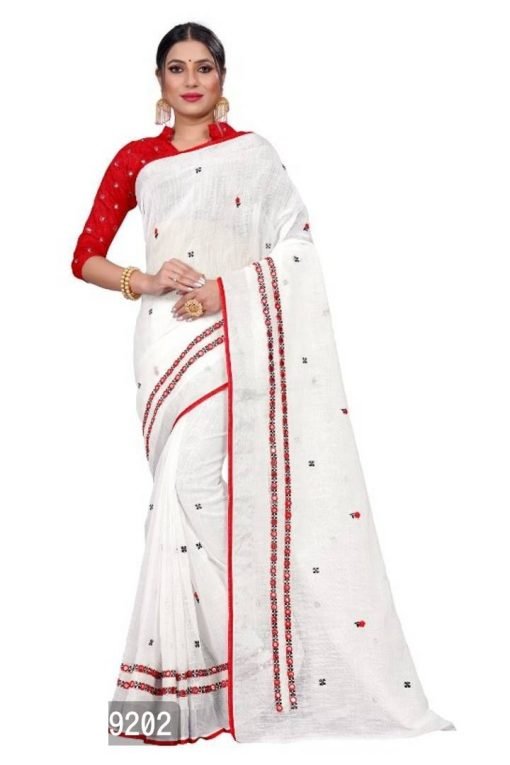 Beautiful Mirror with Embroidery work Pure linen saree