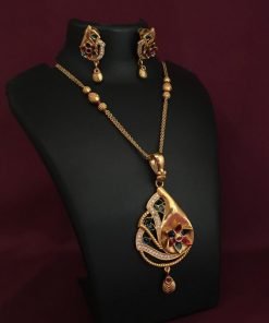 Meena work handcrafted golden pendent set
