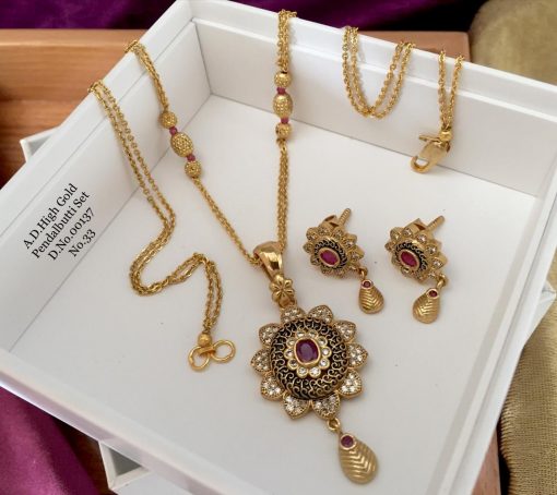 Gold Plated Emerald & Diamond Work Traditional Jewellery Set