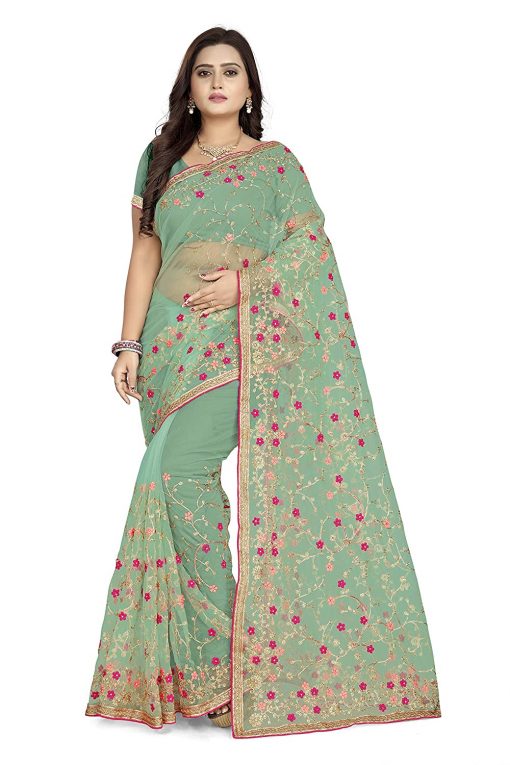 Women's Net Embroidery Saree With Blouse