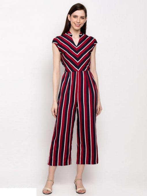 Red and Black Strip Poly Crepe Jumpsuit