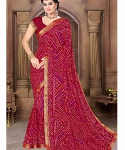 Traditional Lace Border Georgette Bandhani Saree