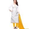 Cotton A-Line Embroidery Yellow Kurti Set With Duptta