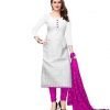 Cotton A-Line Embroidery Pink Kurti Set With Duptta