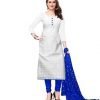 Cotton A-Line Embroidery Blue Kurti Set With Duptta