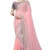 Women's Faux Georgette Pink Saree with Blouse
