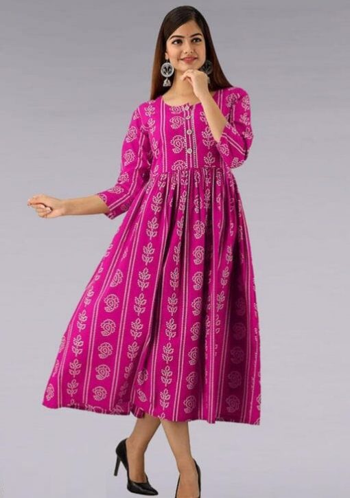 Daily Wear Rayon Fabrics Bandhani Printed pink Kurti
