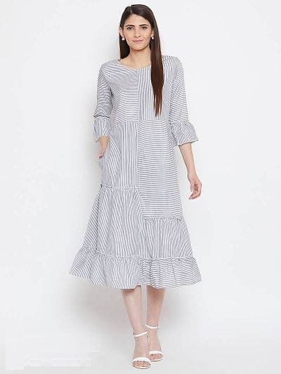 Cotton print a-line straight dress