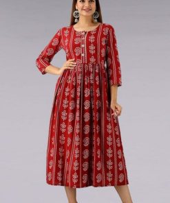 Daily Wear Rayon Fabrics Bandhani Printed red Kurti