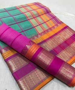 Zari woven chex cotton crafted sarees