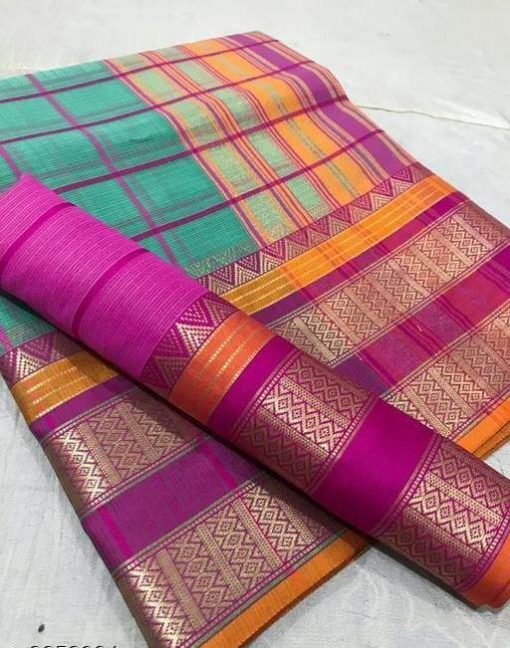 Zari woven chex cotton crafted sarees