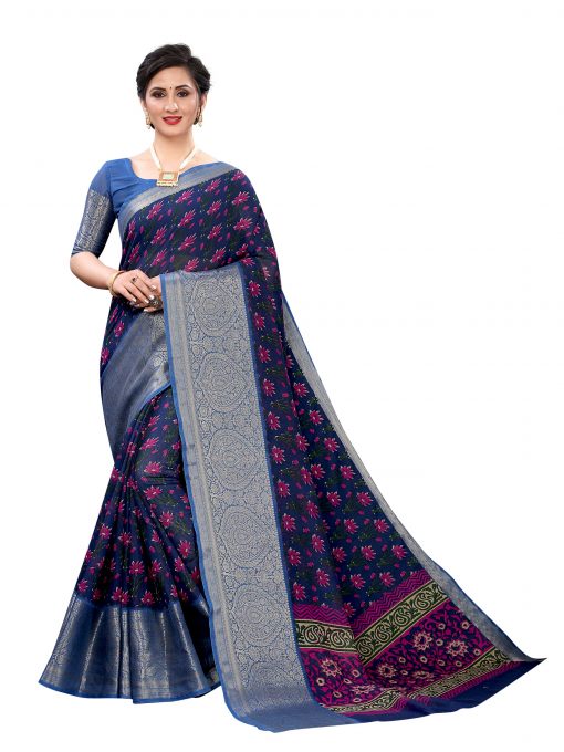 Soft cotton Black&Blue saree with Jacquard Border