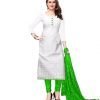 Cotton A-Line Embroidery Green Kurti Set With Duptta