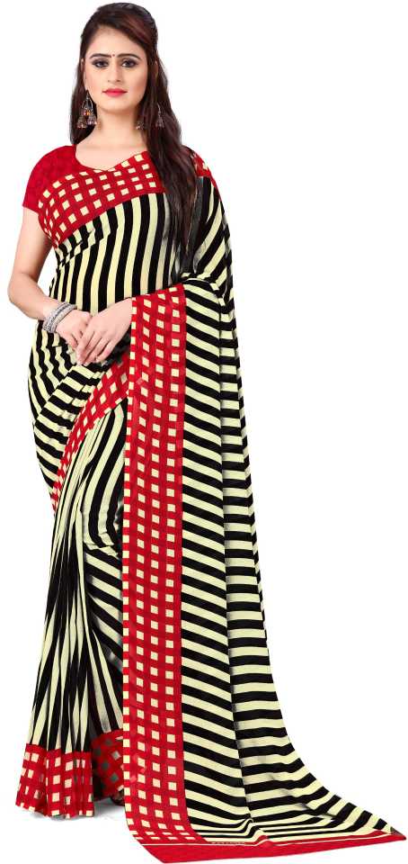 Checkered Striped Printed Daily Wear Georgette Saree